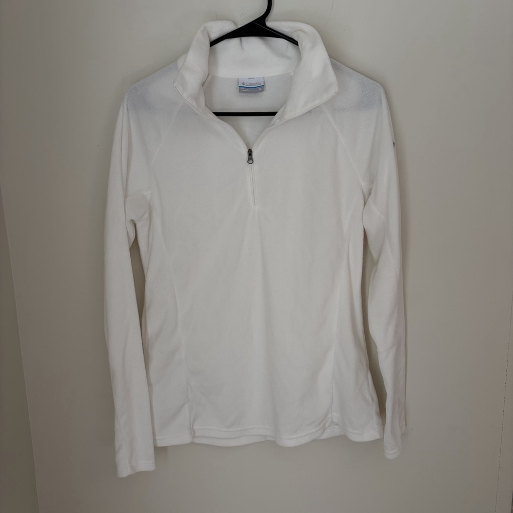 Columbia M White Fleece 1/4 Zip Mock Neck Pullover Sweatshirt Outdoor Camping